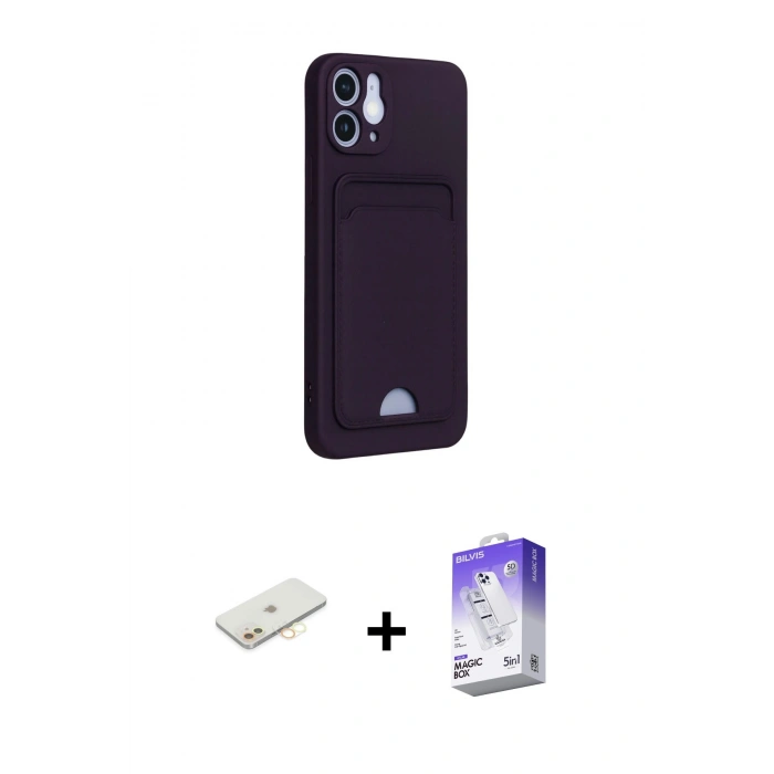 MARSİLYAN™- iPhone 12 Kılıf Vadi Çizgi Prime - Siyah Bilvis 5in1 3D Magic Cam Ekran Koruyucu + Renkli Kamera Lens Koruma Cam - SI
