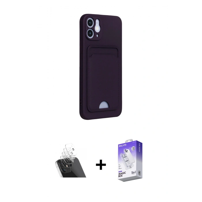MARSİLYAN™- iPhone 12 Kılıf Vadi Çizgi Prime - Siyah Bilvis 5in1 3D Magic Cam Ekran Koruyucu + Kamera Lens Koruma Cam - SF