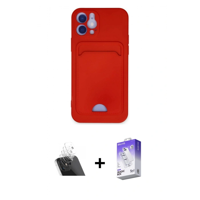 MARSİLYAN™- iPhone 12 Kılıf Vadi Çizgi Prime - Siyah Bilvis 5in1 3D Magic Cam Ekran Koruyucu + Kamera Lens Koruma Cam - SF