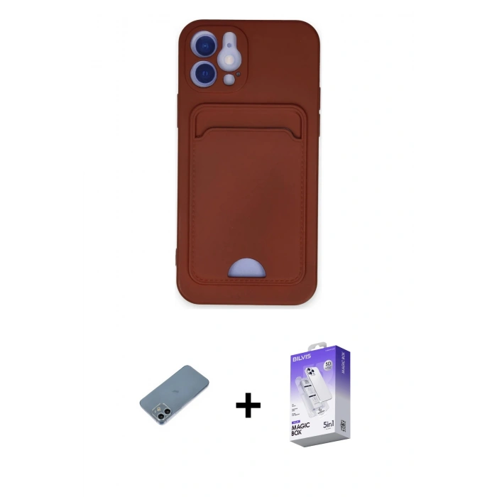 MARSİLYAN™- iPhone 12 Kılıf Vadi Çizgi Prime - Siyah Bilvis 5in1 3D Magic Cam Ekran Koruyucu + Shine Kamera Lens Koruma Cam - SABE