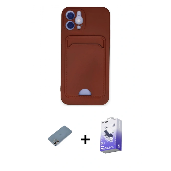 MARSİLYAN™- iPhone 12 Kılıf Vadi Çizgi Prime - Siyah Bilvis 5in1 5D Magic Hayalet Cam Ekran Koruyucu + Shine Kamera Lens Koruma Cam - GI