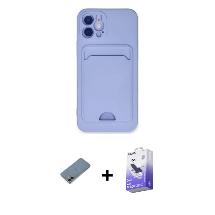 MARSİLYAN™- iPhone 12 Kılıf Vadi Çizgi Prime - Siyah Bilvis 5in1 5D Magic Hayalet Cam Ekran Koruyucu + Shine Kamera Lens Koruma Cam - GI