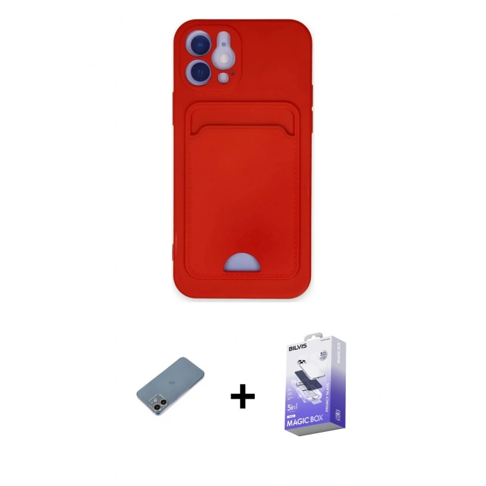 MARSİLYAN™- iPhone 12 Kılıf Vadi Çizgi Prime - Siyah Bilvis 5in1 5D Magic Hayalet Cam Ekran Koruyucu + Shine Kamera Lens Koruma Cam - GI