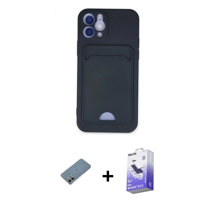 MARSİLYAN™- iPhone 12 Kılıf Vadi Çizgi Prime - Siyah Bilvis 5in1 5D Magic Hayalet Cam Ekran Koruyucu + Shine Kamera Lens Koruma Cam - GI