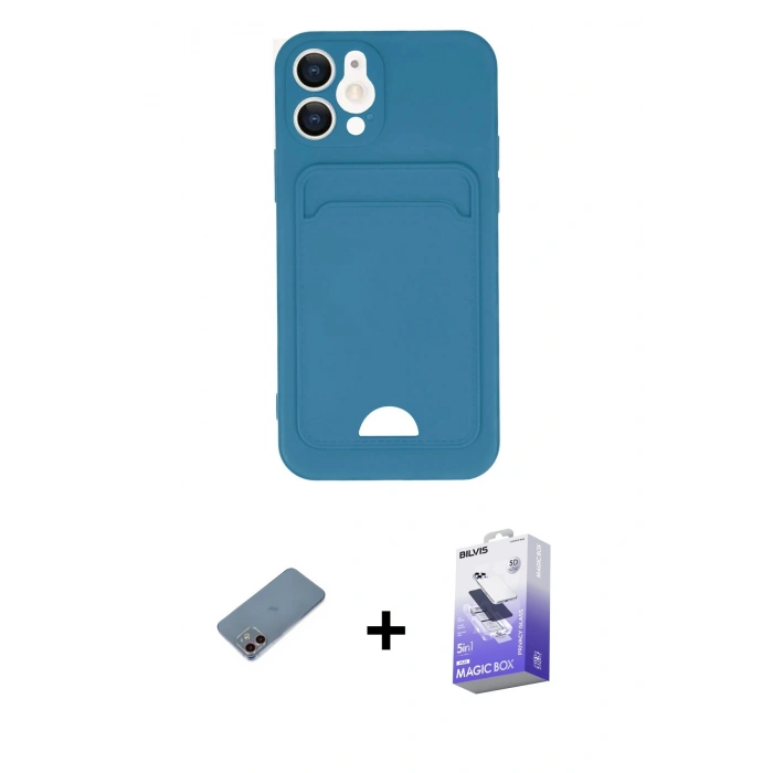 MARSİLYAN™- iPhone 12 Kılıf Vadi Çizgi Prime - Siyah Bilvis 5in1 5D Magic Hayalet Cam Ekran Koruyucu + Shine Kamera Lens Koruma Cam - PE