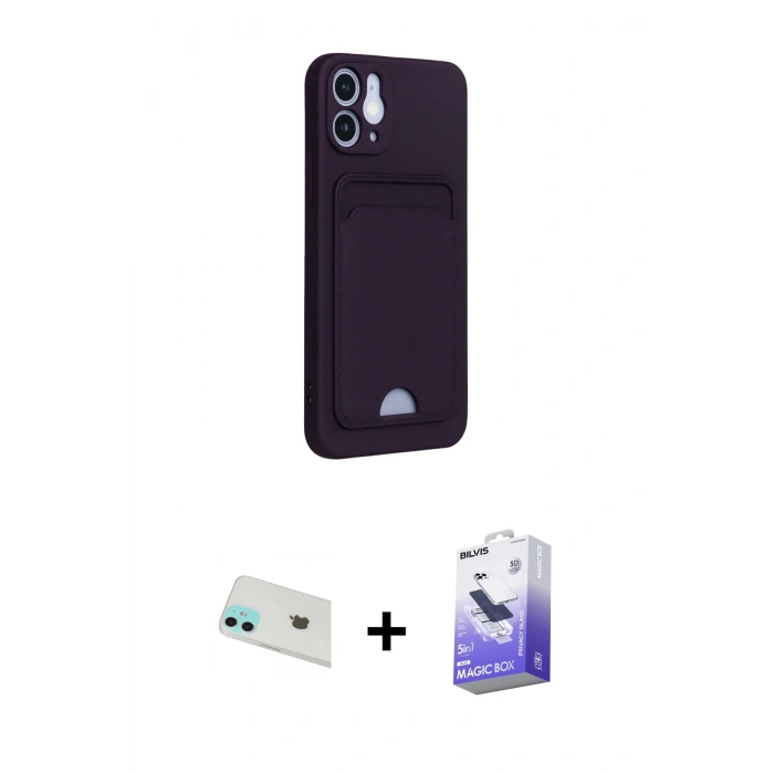 MARSİLYAN™- iPhone 12 Kılıf Vadi Çizgi Prime - Siyah Bilvis 5in1 5D Magic Hayalet Cam Ekran Koruyucu + Rainbow Kamera Lens Koruma Cam - YL