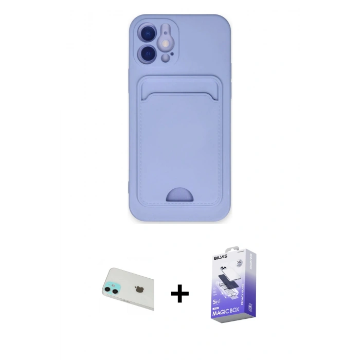 MARSİLYAN™- iPhone 12 Kılıf Vadi Çizgi Prime - Siyah Bilvis 5in1 5D Magic Hayalet Cam Ekran Koruyucu + Rainbow Kamera Lens Koruma Cam - YL