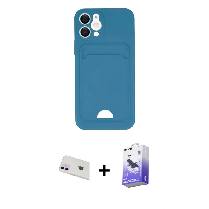 MARSİLYAN™- iPhone 12 Kılıf Vadi Çizgi Prime - Siyah Bilvis 5in1 5D Magic Hayalet Cam Ekran Koruyucu + Rainbow Kamera Lens Koruma Cam - MR