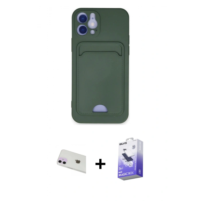 MARSİLYAN™- iPhone 12 Kılıf Vadi Çizgi Prime - Siyah Bilvis 5in1 5D Magic Hayalet Cam Ekran Koruyucu + Rainbow Kamera Lens Koruma Cam - MR