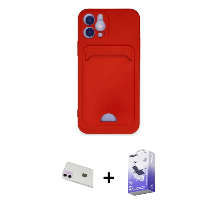 MARSİLYAN™- iPhone 12 Kılıf Vadi Çizgi Prime - Siyah Bilvis 5in1 5D Magic Hayalet Cam Ekran Koruyucu + Rainbow Kamera Lens Koruma Cam - MR