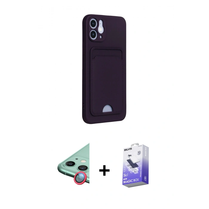 MARSİLYAN™- iPhone 12 Kılıf Vadi Çizgi Prime - Siyah Bilvis 5in1 5D Magic Hayalet Cam Ekran Koruyucu + Raze Metal Kamera Lens - KI