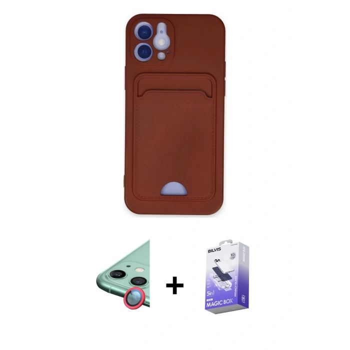 MARSİLYAN™- iPhone 12 Kılıf Vadi Çizgi Prime - Siyah Bilvis 5in1 5D Magic Hayalet Cam Ekran Koruyucu + Raze Metal Kamera Lens - KI