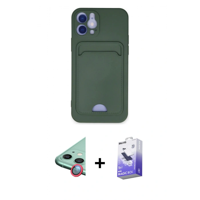 MARSİLYAN™- iPhone 12 Kılıf Vadi Çizgi Prime - Siyah Bilvis 5in1 5D Magic Hayalet Cam Ekran Koruyucu + Raze Metal Kamera Lens - KI