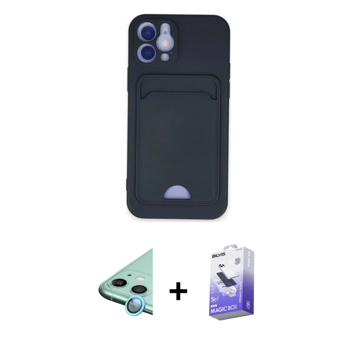 MARSİLYAN™- iPhone 12 Kılıf Vadi Çizgi Prime - Siyah Bilvis 5in1 5D Magic Hayalet Cam Ekran Koruyucu + Raze Metal Kamera Lens - MI