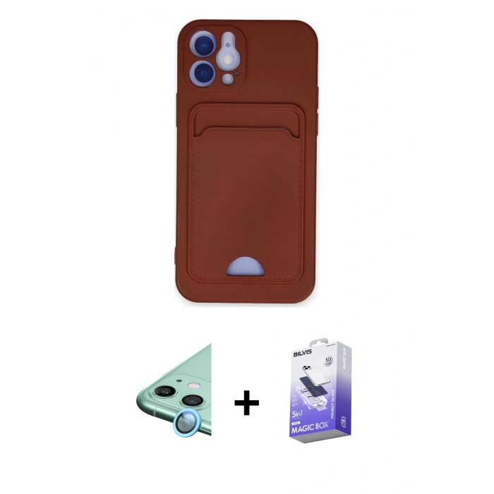 MARSİLYAN™- iPhone 12 Kılıf Vadi Çizgi Prime - Siyah Bilvis 5in1 5D Magic Hayalet Cam Ekran Koruyucu + Raze Metal Kamera Lens - MI