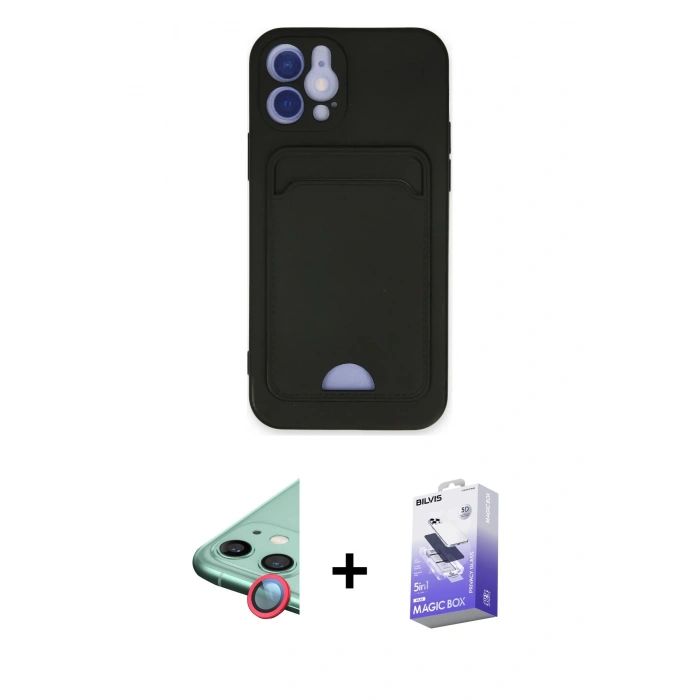 MARSİLYAN™- iPhone 12 Kılıf Vadi Çizgi Prime - Siyah Bilvis 5in1 5D Magic Hayalet Cam Ekran Koruyucu + Raze Metal Kamera Lens - KI