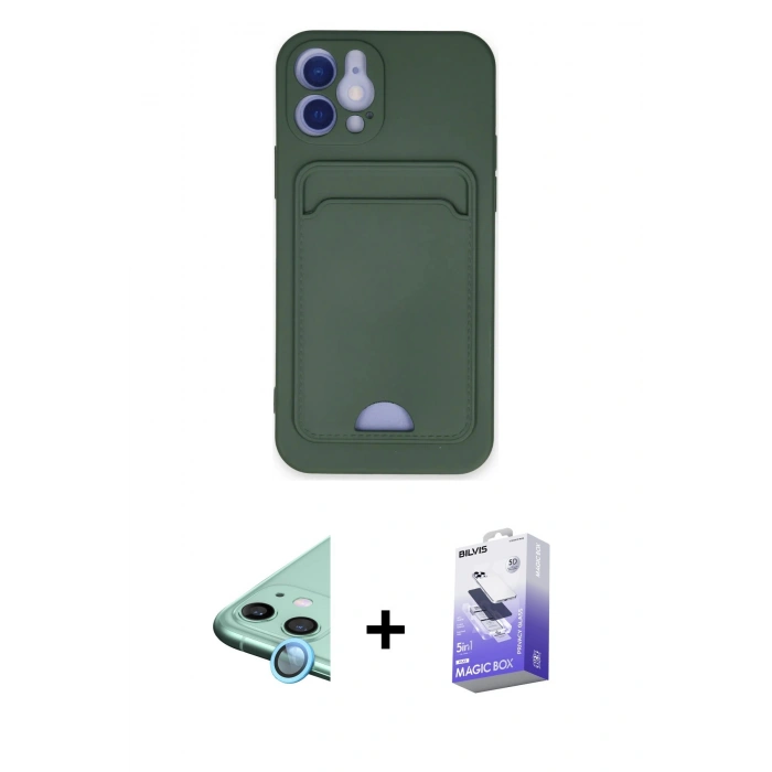 MARSİLYAN™- iPhone 12 Kılıf Vadi Çizgi Prime - Siyah Bilvis 5in1 5D Magic Hayalet Cam Ekran Koruyucu + Raze Metal Kamera Lens - MI
