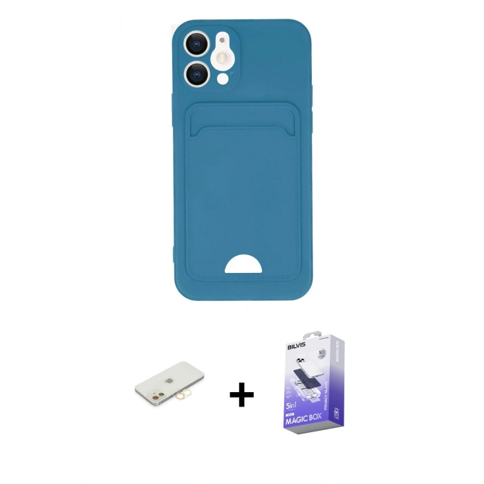 MARSİLYAN™- iPhone 12 Kılıf Vadi Çizgi Prime - Siyah Bilvis 5in1 5D Magic Hayalet Cam Ekran Koruyucu + Sarı Renkli Kamera Lens Koruma Cam