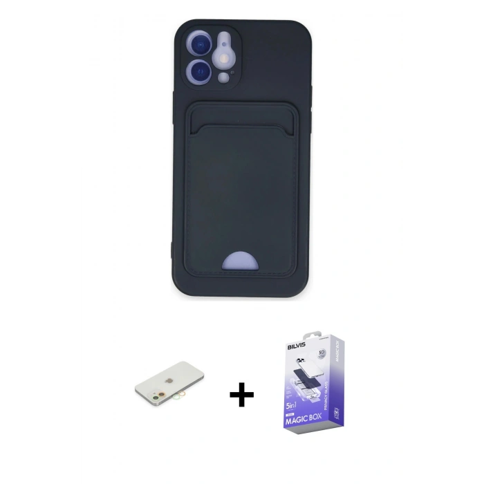 MARSİLYAN™- iPhone 12 Kılıf Vadi Çizgi Prime - Siyah Bilvis 5in1 5D Magic Hayalet Cam Ekran Koruyucu + Renkli Kamera Lens Koruma Cam - TU