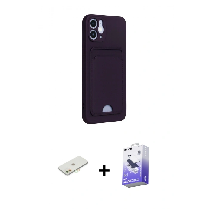 MARSİLYAN™- iPhone 12 Kılıf Vadi Çizgi Prime - Siyah Bilvis 5in1 5D Magic Hayalet Cam Ekran Koruyucu + Renkli Kamera Lens Koruma Cam - TU