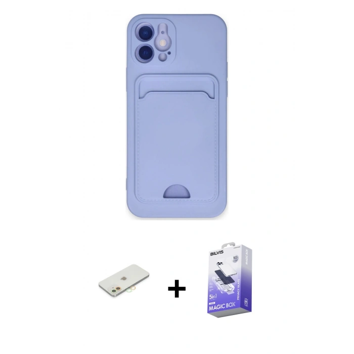 MARSİLYAN™- iPhone 12 Kılıf Vadi Çizgi Prime - Siyah Bilvis 5in1 5D Magic Hayalet Cam Ekran Koruyucu + Renkli Kamera Lens Koruma Cam - TU