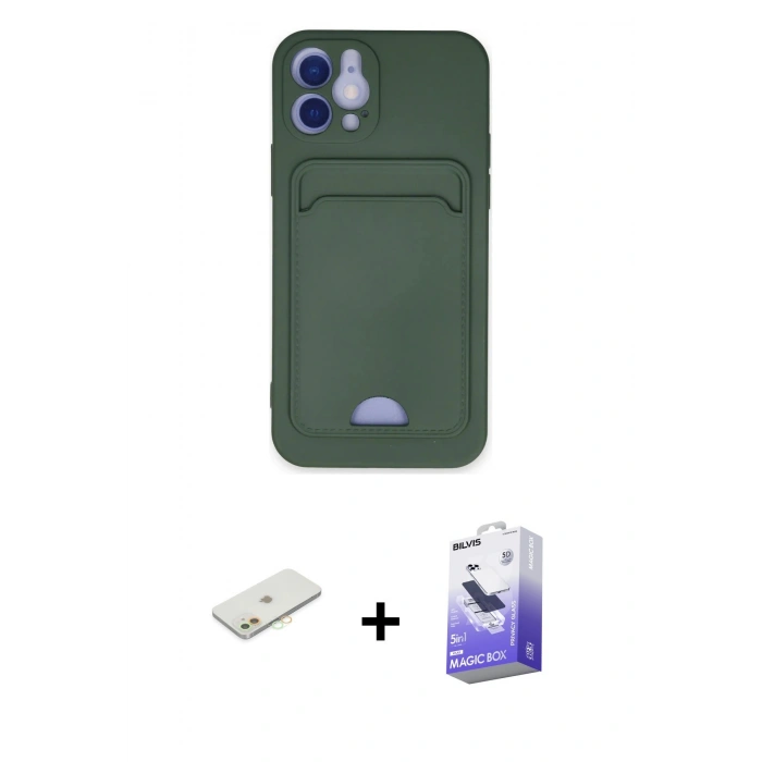 MARSİLYAN™- iPhone 12 Kılıf Vadi Çizgi Prime - Siyah Bilvis 5in1 5D Magic Hayalet Cam Ekran Koruyucu + Renkli Kamera Lens Koruma Cam - TU