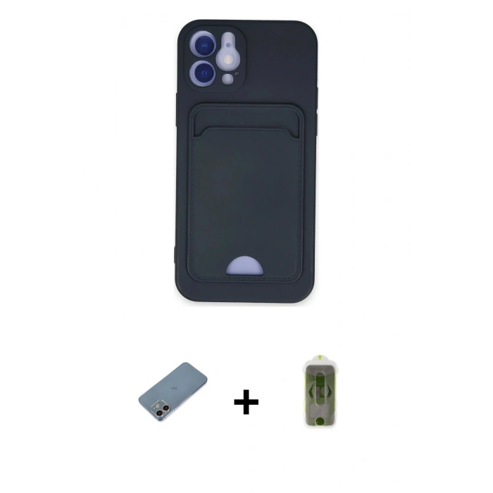 MARSİLYAN™- iPhone 12 Kılıf Vadi Çizgi Prime - Siyah Joko Magic 5D Hayalet Cam + Shine Kamera Lens Koruma Cam - GI