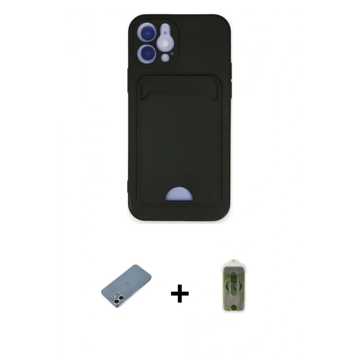 MARSİLYAN™- iPhone 12 Kılıf Vadi Çizgi Prime - Siyah Joko Magic 5D Hayalet Cam + Shine Kamera Lens Koruma Cam - GS