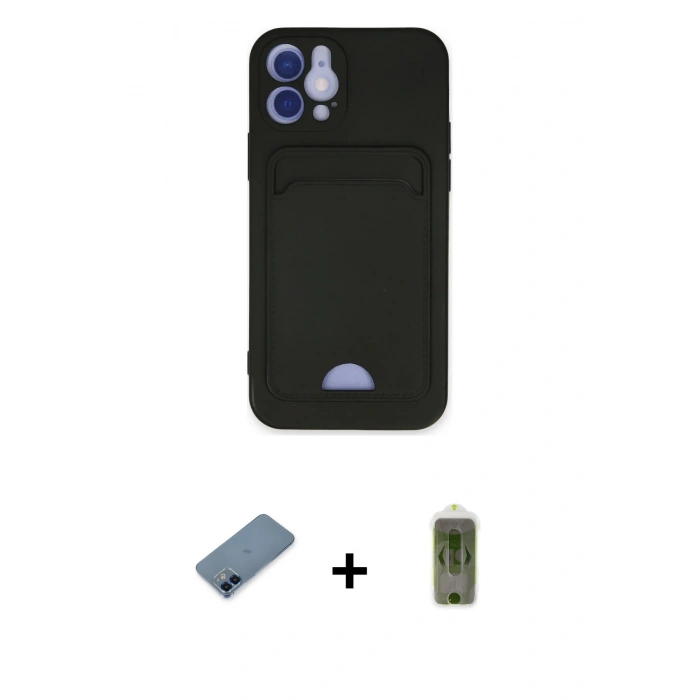 MARSİLYAN™- iPhone 12 Kılıf Vadi Çizgi Prime - Siyah Joko Magic 5D Hayalet Cam + Metal Kamera Lens Koruma Cam - MI