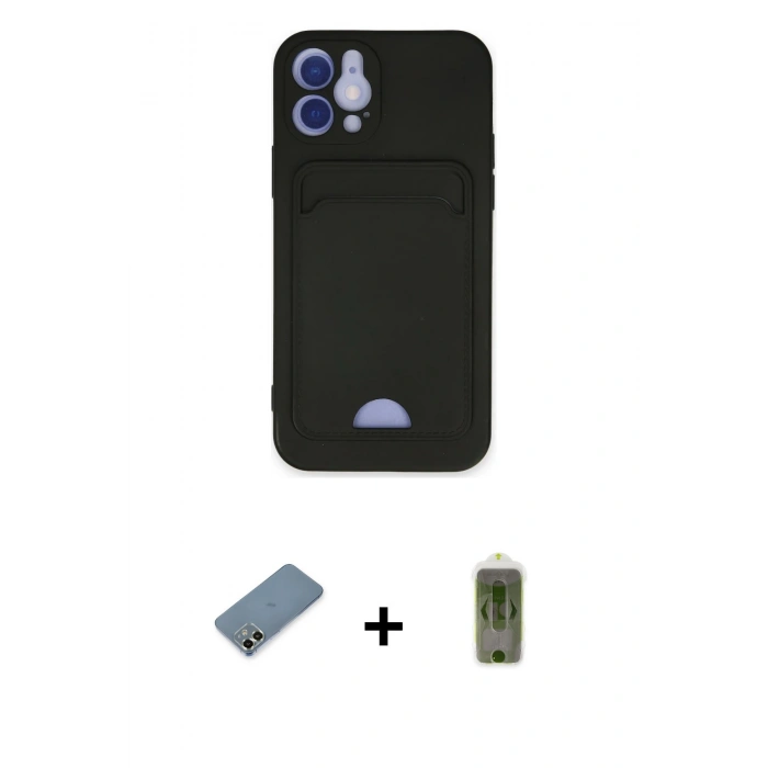 MARSİLYAN™- iPhone 12 Kılıf Vadi Çizgi Prime - Siyah Joko Magic 5D Hayalet Cam + Metal Kamera Lens Koruma Cam - AKYL