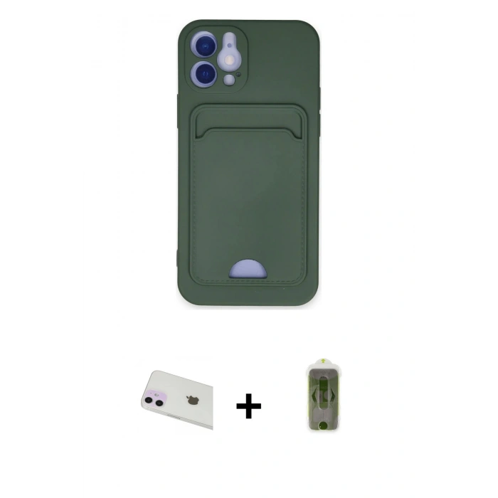MARSİLYAN™- iPhone 12 Kılıf Vadi Çizgi Prime - Siyah Joko Magic 5D Hayalet Cam + Mor Rainbow Kamera Lens Koruma Cam