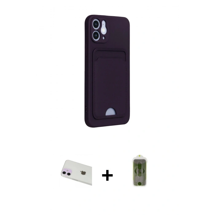 MARSİLYAN™- iPhone 12 Kılıf Vadi Çizgi Prime - Siyah Joko Magic 5D Hayalet Cam + Mor Rainbow Kamera Lens Koruma Cam