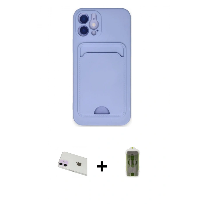 MARSİLYAN™- iPhone 12 Kılıf Vadi Çizgi Prime - Siyah Joko Magic 5D Hayalet Cam + Mor Rainbow Kamera Lens Koruma Cam