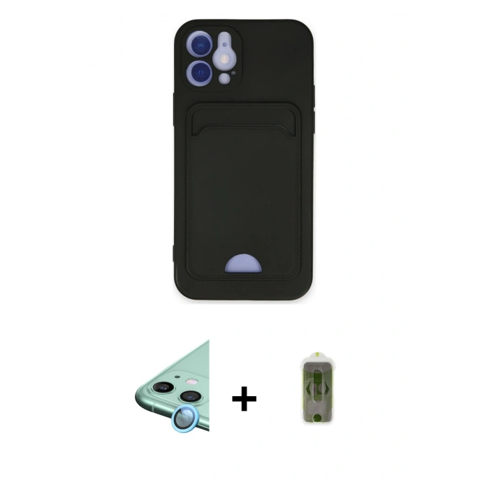 MARSİLYAN™- iPhone 12 Kılıf Vadi Çizgi Prime - Siyah Joko Magic 5D Hayalet Cam + Raze Metal Kamera Lens - MI
