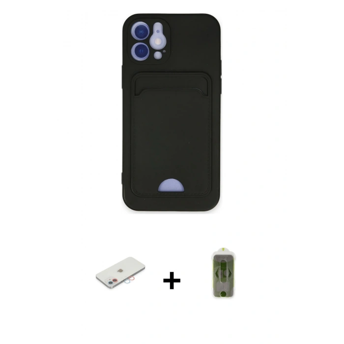 MARSİLYAN™- iPhone 12 Kılıf Vadi Çizgi Prime - Siyah Joko Magic 5D Hayalet Cam + Renkli Kamera Lens Koruma Cam - PE