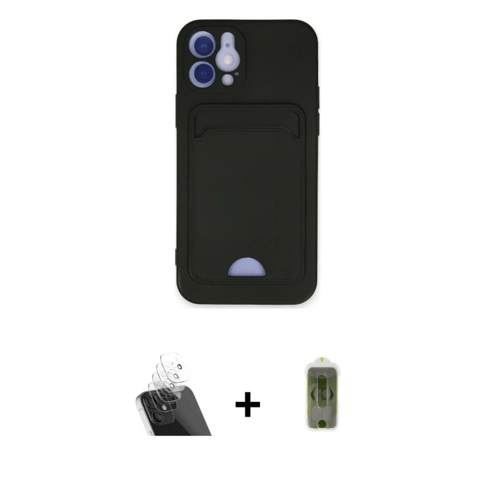 MARSİLYAN™- iPhone 12 Kılıf Vadi Çizgi Prime - Siyah Joko Magic 5D Hayalet Cam + Kamera Lens Koruma Cam - SF