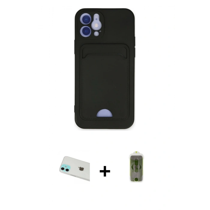 MARSİLYAN™- iPhone 12 Kılıf Vadi Çizgi Prime - Siyah Joko Magic 5D Hayalet Cam + Rainbow Kamera Lens Koruma Cam - YL