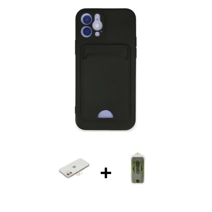 MARSİLYAN™- iPhone 12 Kılıf Vadi Çizgi Prime - Siyah Joko Magic 5D Hayalet Cam + Renkli Kamera Lens Koruma Cam - YL