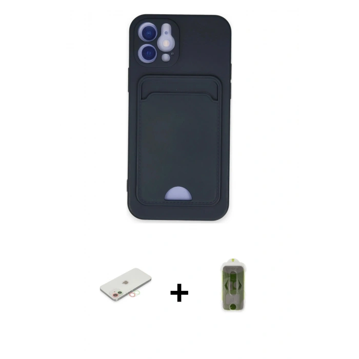 MARSİLYAN™- iPhone 12 Kılıf Vadi Çizgi Prime - Siyah Joko Magic 5D Hayalet Cam + Renkli Kamera Lens Koruma Cam - YL