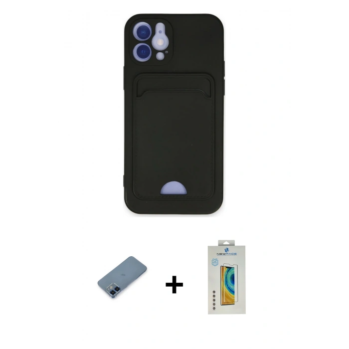 MARSİLYAN™- iPhone 12 Kılıf Vadi Çizgi Prime - Siyah Polymer Nano Ekran Koruyucu + Metal Kamera Lens Koruma Cam - MI