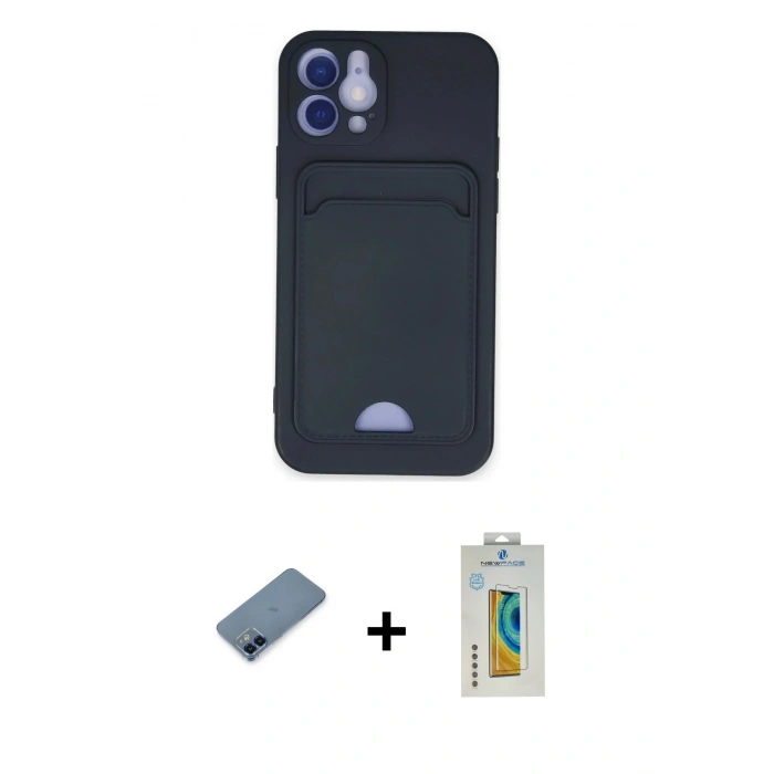 MARSİLYAN™- iPhone 12 Kılıf Vadi Çizgi Prime - Siyah Polymer Nano Ekran Koruyucu + Metal Kamera Lens Koruma Cam - MI