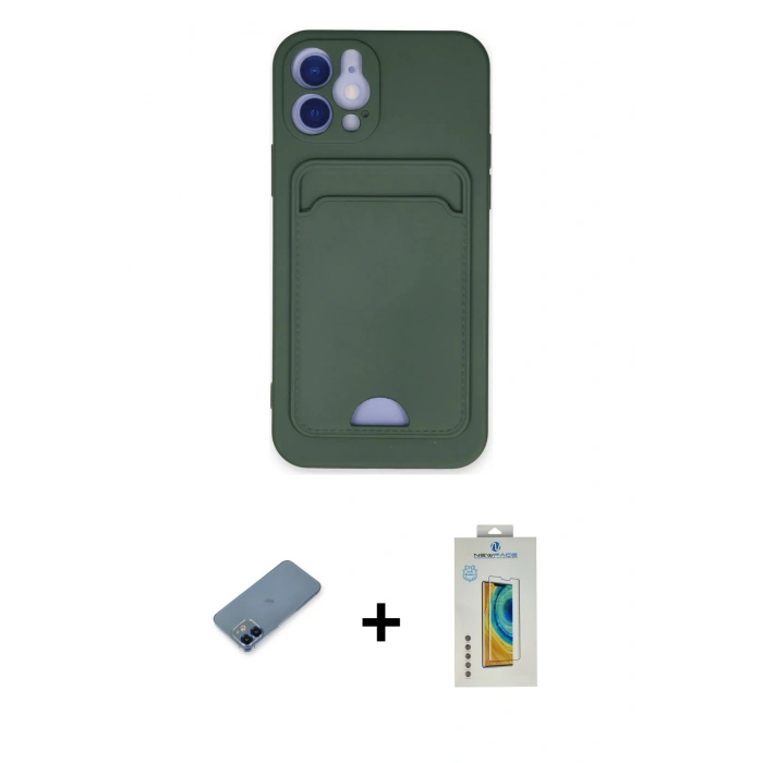 MARSİLYAN™- iPhone 12 Kılıf Vadi Çizgi Prime - Siyah Polymer Nano Ekran Koruyucu + Metal Kamera Lens Koruma Cam - MI
