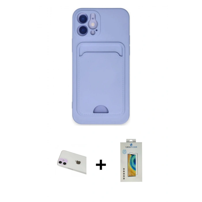 MARSİLYAN™- iPhone 12 Kılıf Vadi Çizgi Prime - Siyah Polymer Nano Ekran Koruyucu + Rainbow Kamera Lens Koruma Cam - MR
