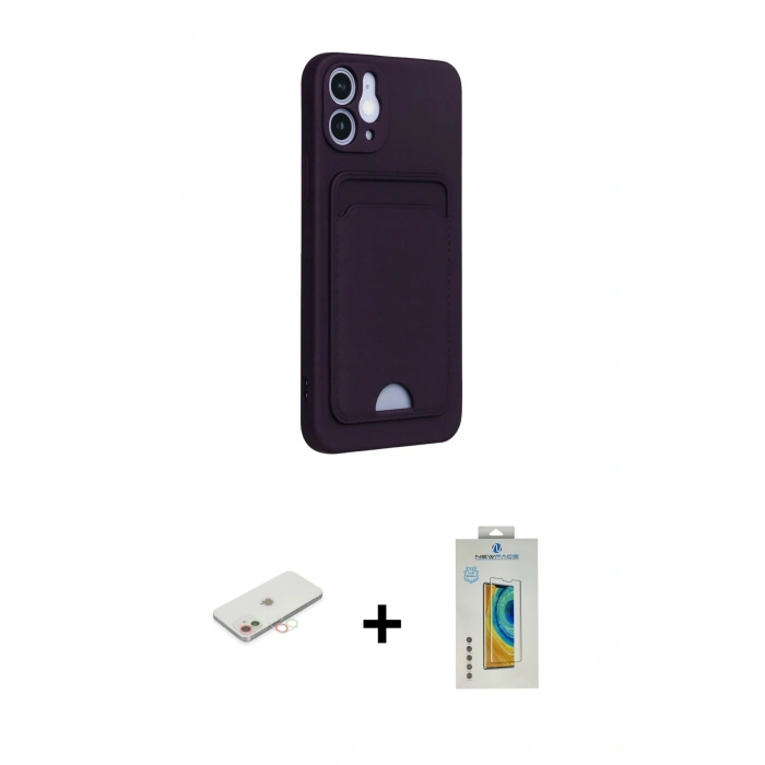 MARSİLYAN™- iPhone 12 Kılıf Vadi Çizgi Prime - Siyah Polymer Nano Ekran Koruyucu + Renkli Kamera Lens Koruma Cam - YL