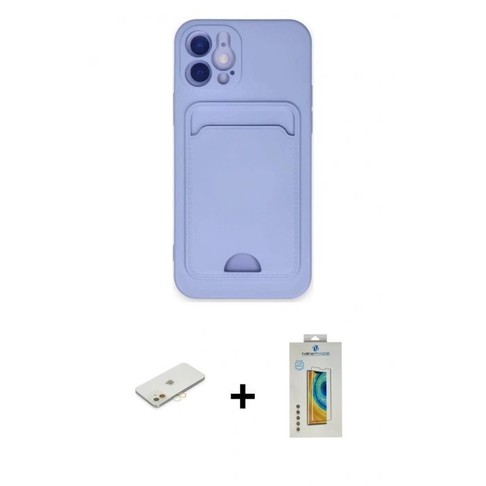 MARSİLYAN™- iPhone 12 Kılıf Vadi Çizgi Prime - Siyah Polymer Nano Ekran Koruyucu + Renkli Kamera Lens Koruma Cam - TU