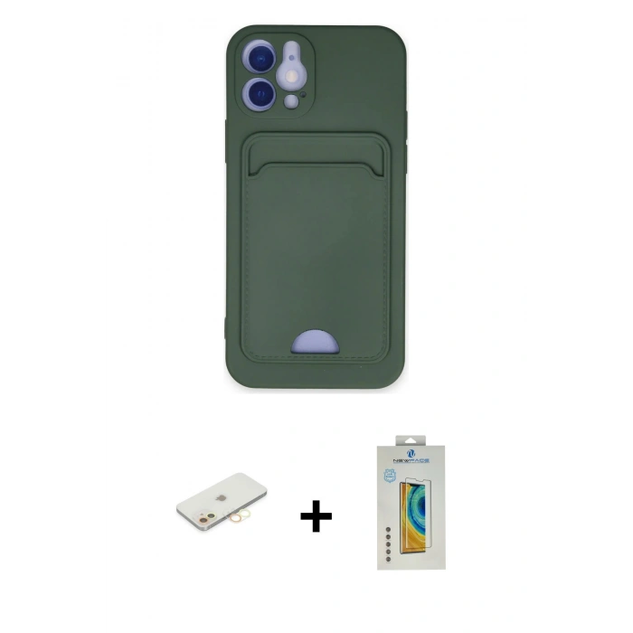 MARSİLYAN™- iPhone 12 Kılıf Vadi Çizgi Prime - Siyah Polymer Nano Ekran Koruyucu + Sarı Renkli Kamera Lens Koruma Cam