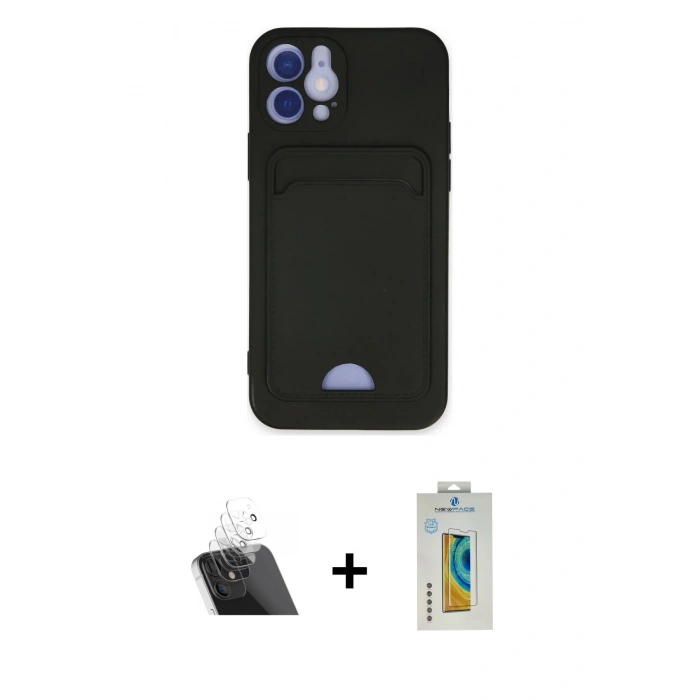 MARSİLYAN™- iPhone 12 Kılıf Vadi Çizgi Prime - Siyah Polymer Nano Ekran Koruyucu + Kamera Lens Koruma Cam - SF