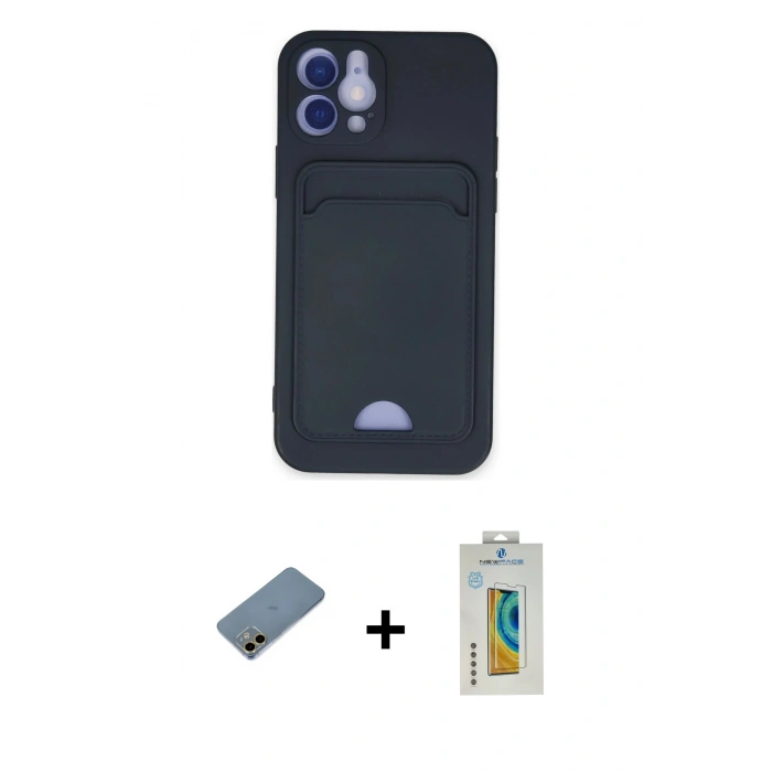 MARSİLYAN™- iPhone 12 Kılıf Vadi Çizgi Prime - Siyah Polymer Nano Ekran Koruyucu + Shine Kamera Lens Koruma Cam - GD