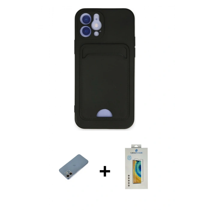 MARSİLYAN™- iPhone 12 Kılıf Vadi Çizgi Prime - Siyah Polymer Nano Ekran Koruyucu + Shine Kamera Lens Koruma Cam - GI