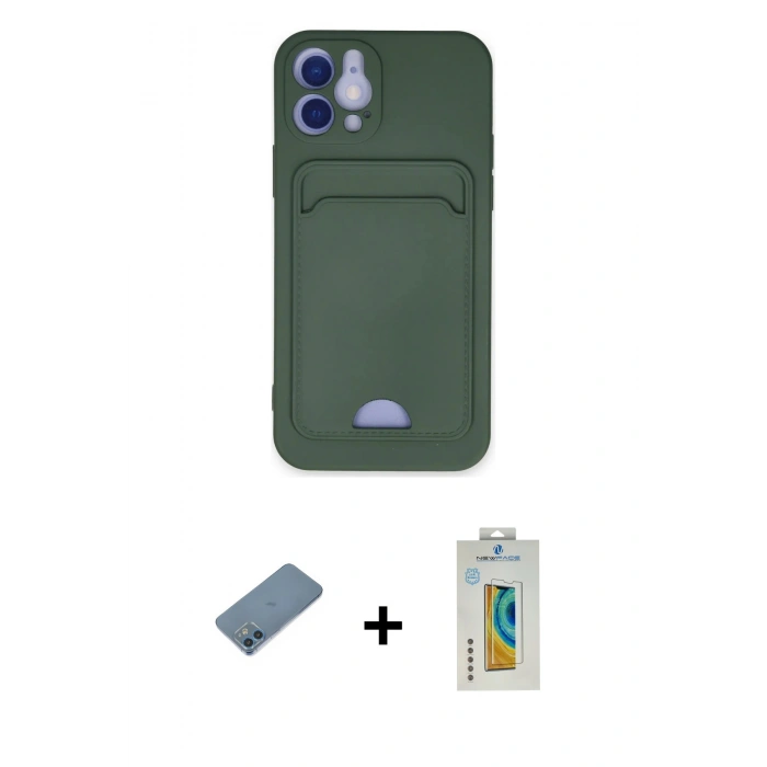 MARSİLYAN™- iPhone 12 Kılıf Vadi Çizgi Prime - Siyah Polymer Nano Ekran Koruyucu + Shine Kamera Lens Koruma Cam - MI